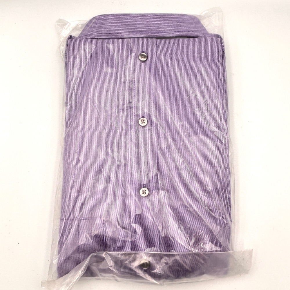 FedEx Stan Herman Mens Work Shirt Long Sleeve Micro Check Purple 16.5 35 NWT New - Picture 2 of 4